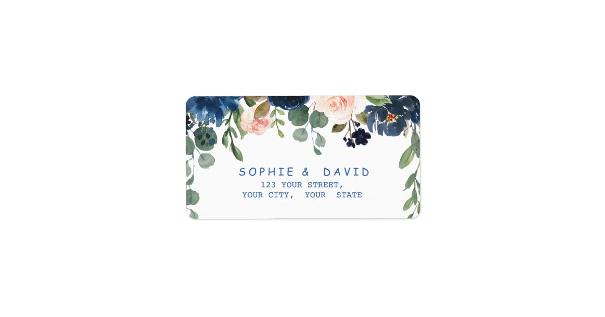Flower Label Blue Rustic Navy Blue Blush Flowers Bloom Wedding Label | Zazzle