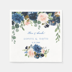 Rustic Navy Blue Blush Flowers Bloom Wedding Napkins