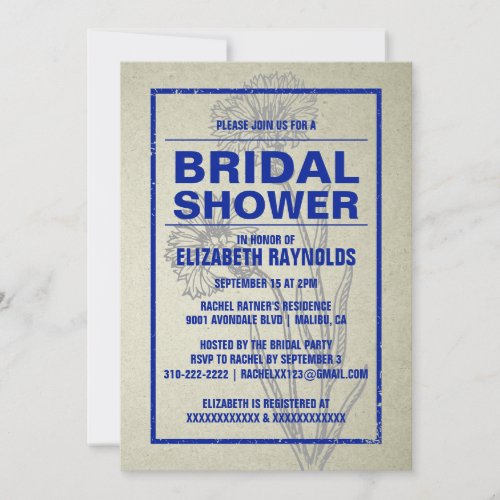 Rustic Navy Blue Bridal Shower Invitations