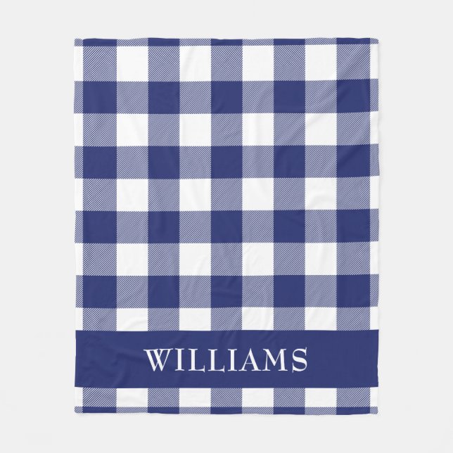 Rustic Navy Blue Buffalo Check Pattern Fleece Blanket (Front)