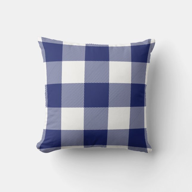 Rustic Navy Blue Buffalo Check Pattern Throw Pillow (Front)
