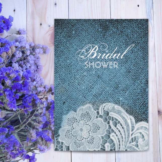 rustic navy blue burlap lace country bridal shower invitation (rustic navy blue burlap lace country bridal shower invitation)
