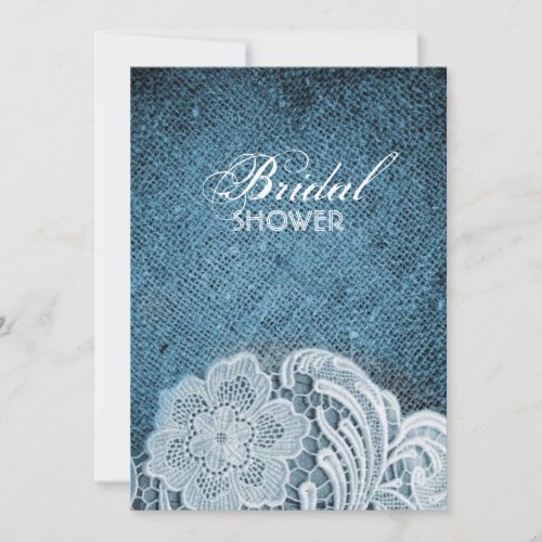 rustic navy blue burlap lace country bridal shower invitation
