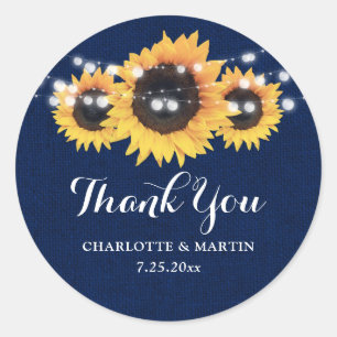 Rustic Navy Blue Burlap Sunflower Wedding Favor Classic Round Sticker