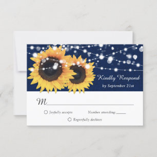 Rustic Navy Blue Burlap Sunflower Wedding RSVP