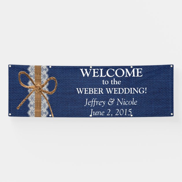 Rustic Navy Blue Burlap Wedding Banner