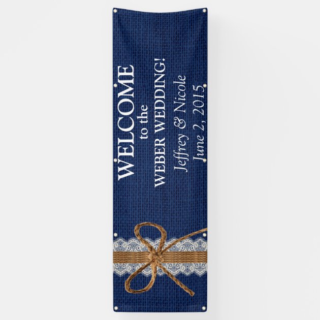 Rustic Navy Blue Burlap Wedding Banner