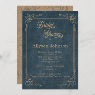 Rustic Navy Blue Chalkboard Tan Bridal Shower Invitation