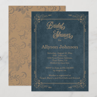 Rustic Navy Blue Chalkboard Tan Bridal Shower | Invitation