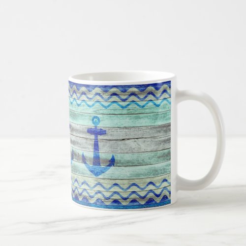Rustic Navy Blue Coastal Decor Anchors Coffee Mug