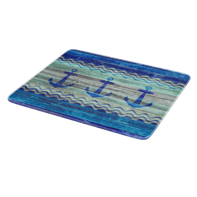 Rustic Navy Blue Coastal Decor Anchors Cutting Board (Corner)
