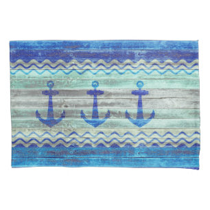 Rustic Navy Blue Coastal Decor Anchors Pillow Case