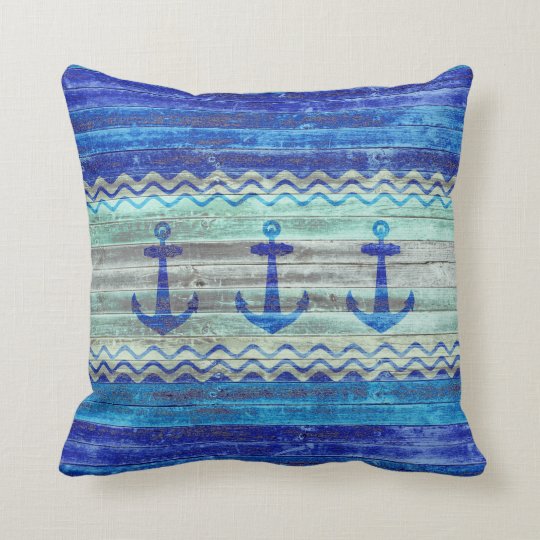 Rustic Navy Blue Coastal Decor Anchors Throw Pillow Rustic Navy Blue Coastal Decor Anchors Throw Pillow