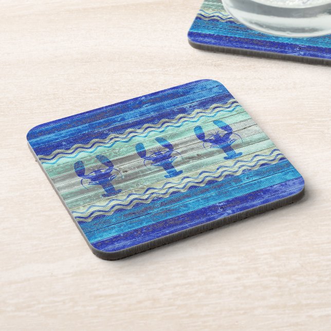 Rustic Navy Blue Coastal Decor Lobsters Coaster (Left Side)