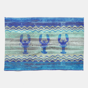 Rustic Navy Blue Coastal Decor Lobsters Towel