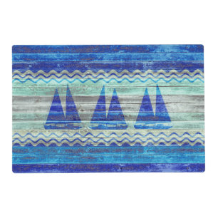 Rustic Navy Blue Coastal Decor Sailboats Placemat