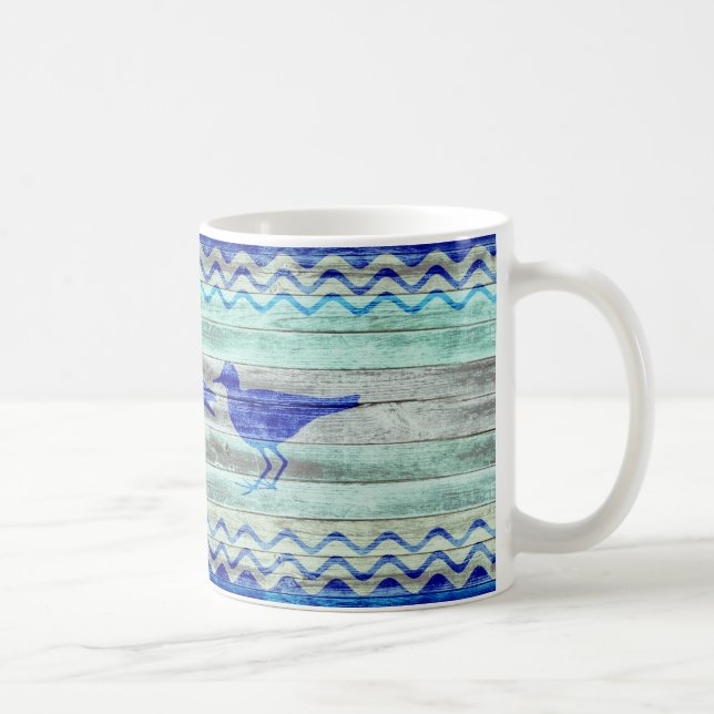 Rustic Navy Blue Coastal Decor Sandpipers Coffee Mug (Right)