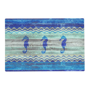 Rustic Navy Blue Coastal Decor Seahorses Placemat