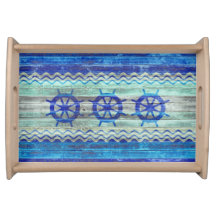 Rustic Navy Blue Coastal Decor Ship Wheels