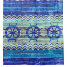 Rustic Navy Blue Coastal Decor Ship Wheels