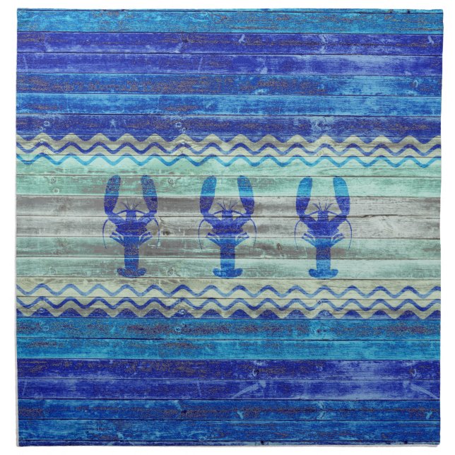 Rustic Navy Blue Coastal Lobsters Napkin (Front)