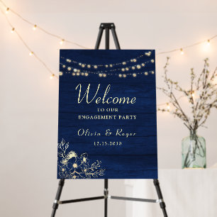 Rustic Navy Blue Engagement Party Sign