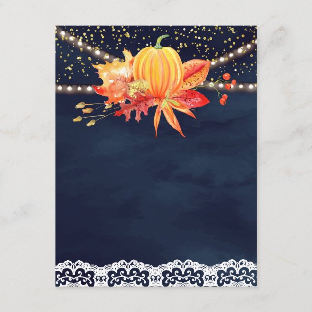Rustic Navy Blue Fall Maple Leaves Pumpkin Blank Enclosure Card (Front)