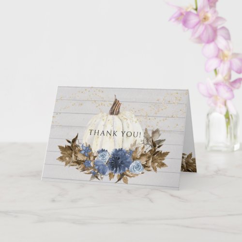 Rustic Navy Blue Floral Fall Pumpkin Thank You Card