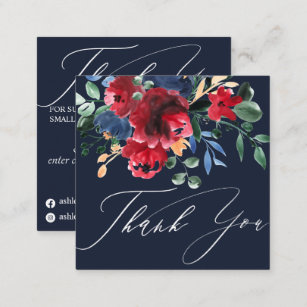 Rustic navy blue floral navy order thank you square business card