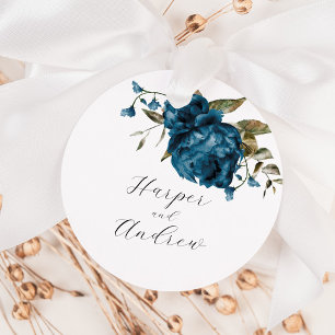 Rustic Navy Blue Floral Wedding Favor Tags
