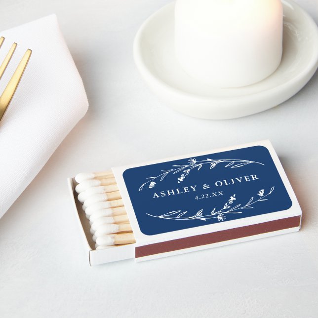 Rustic Navy Blue Floral Wildflower Wedding Favor Matchboxes (Creator Uploaded)