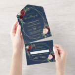 Rustic Navy Blue Geometric Wedding (no ENV needed) All In One Invitation<br><div class="desc">These "Navy Blue Burgundy Blush Pink Floral Gold Geometric Wedding All in One Invitations" are designed with an easy to tear off perforated RSVP postcard. Just simply fold each card into the outlined shape,  and then seal and send - no envelope needed for shipping.</div>
