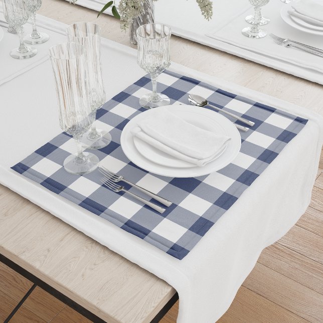 Rustic Navy Blue Gingham Check Plaid Pattern Cloth Placemat (Creator Uploaded)