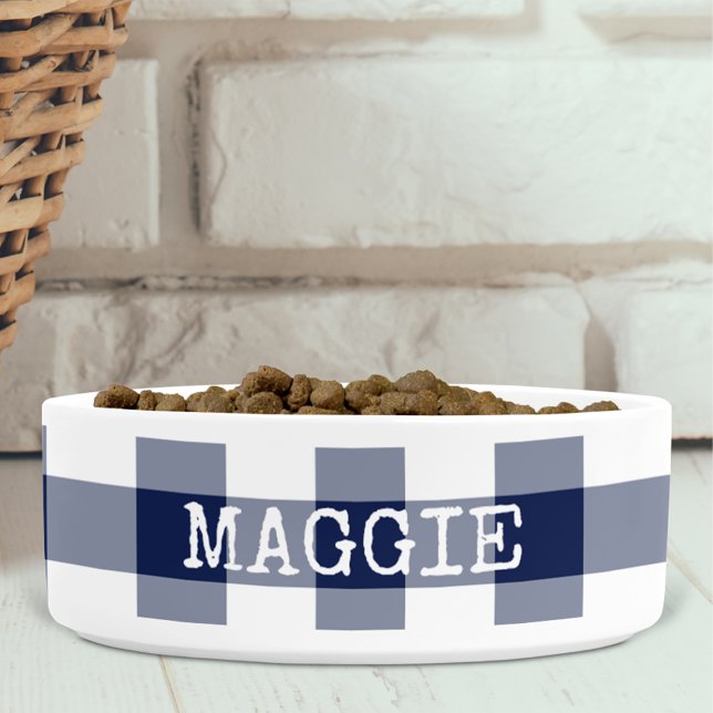 Rustic Navy Blue Gingham Plaid Personalized Bowl (Creator Uploaded)