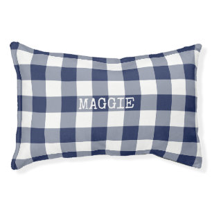 Rustic Navy Blue Gingham Plaid Personalized Pet Bed