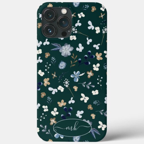 Rustic navy blue gold floral watercolor pattern iPhone 13 pro max case