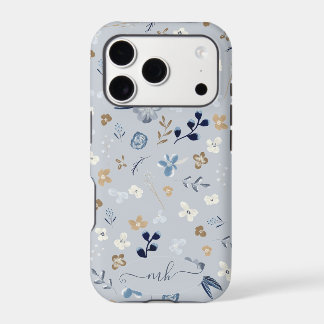 Rustic navy blue gold floral watercolor pattern iphone 18 pro case