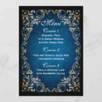 rustic "navy blue" gold regal wedding menu