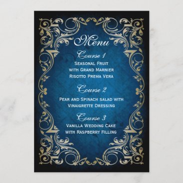 rustic "navy blue" gold regal wedding menu