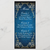 rustic navy blue gold regal wedding menu