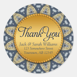 Rustic Navy Blue Gold  Sunflower Thank You Sticker