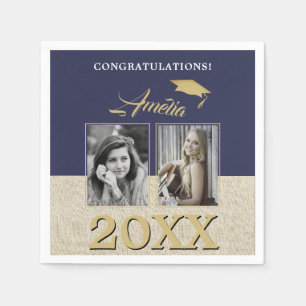 Rustic Navy Blue Graduate 2 Photo Graduation Napkins