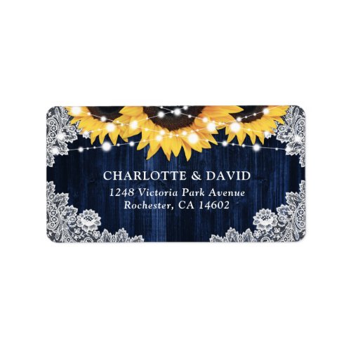 Rustic Navy Blue Lace Sunflower Address Labels