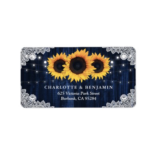 Rustic Navy Blue Lace Sunflower Address Labels