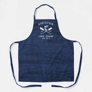 Rustic Navy Blue Lake House Family Name Apron