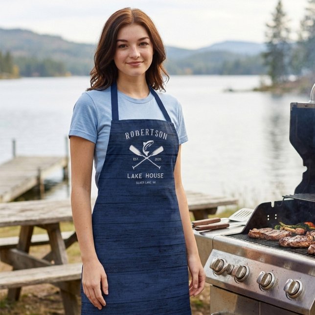 Rustic Navy Blue Lake House Family Name  Apron (Creator Uploaded)