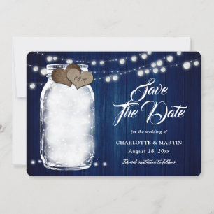 Rustic Navy Blue Mason Jar String Lights Wedding Save The Date