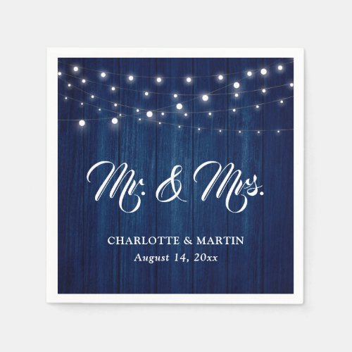 Rustic Navy Blue Mr and Mrs Wedding Napkins