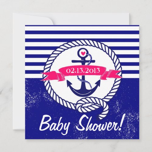 Rustic Navy Blue Nautical Baby Shower Invitation
