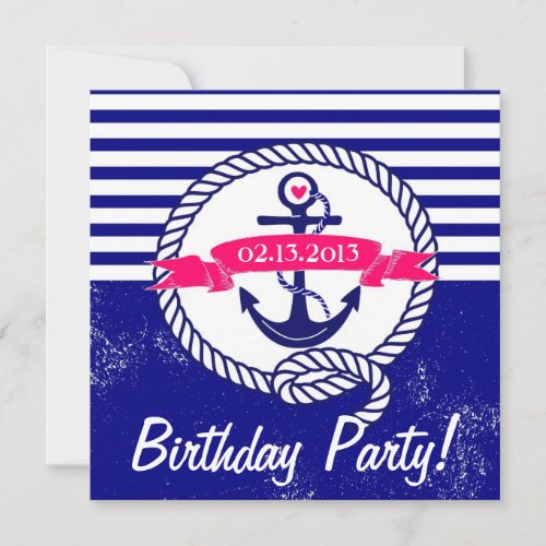 Rustic Navy Blue Nautical Birthday Invitation